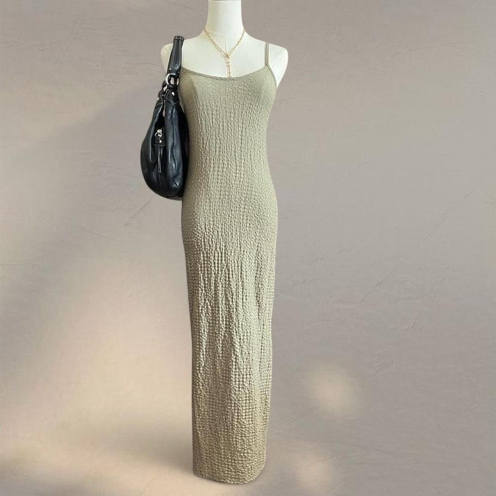 H&M form fitting maxi bodycon sage green dress